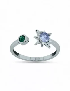 Hot Anillo ajustable estrella polar circonitas amatista y verde plata 925 Anillos De Plata|Anillos