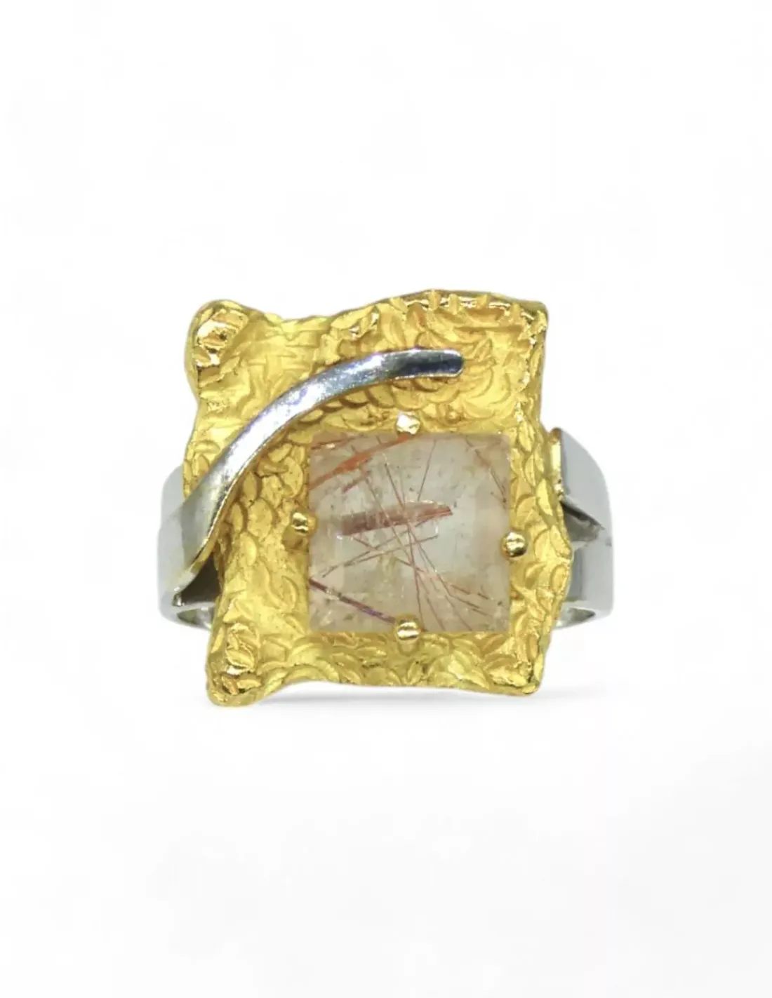 Fashion Anillo bicolor con motivo y piedra rosa oro 18k -T.14 Anillos De Oro|Anillos