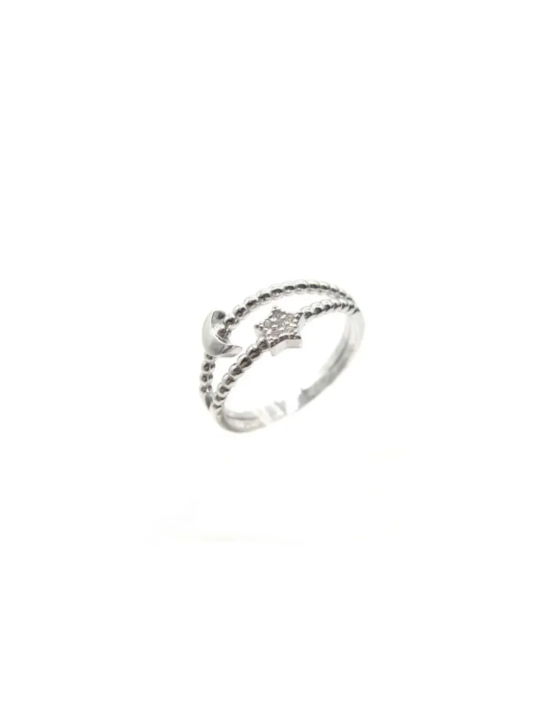 Clearance Anillo bolitas estrella circonitas y luna lisa Plata 925 rodio Anillos De Plata|Anillos