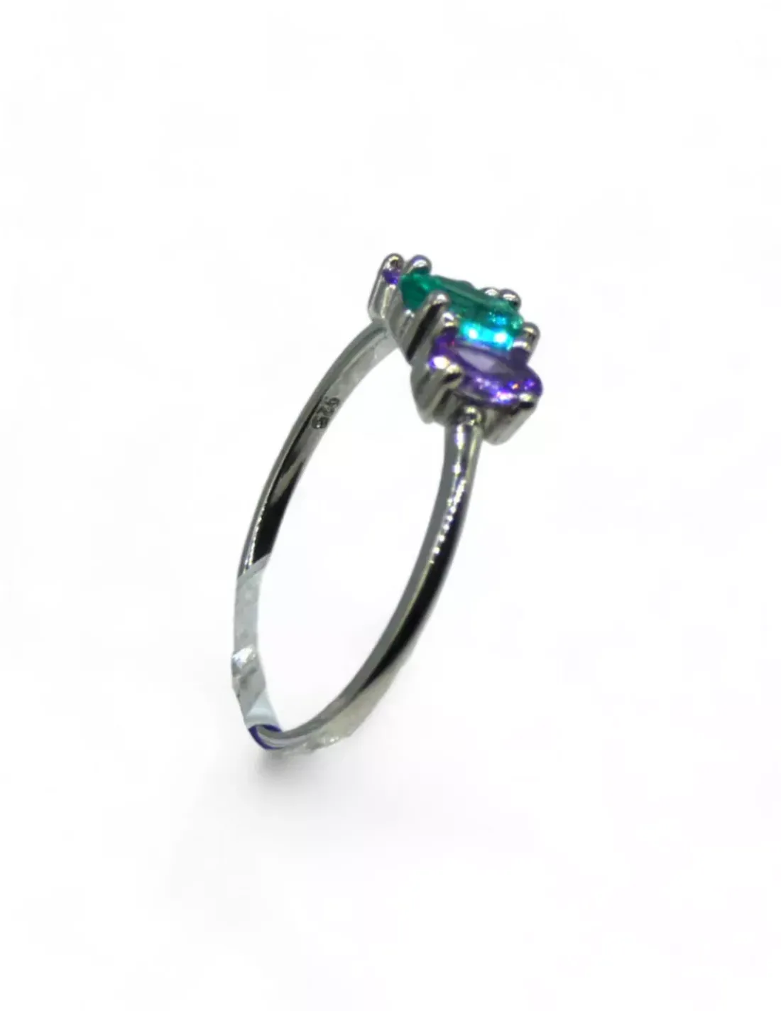 Fashion Anillo circonitas color amatista y verde plata 925 Anillos De Plata|Anillos