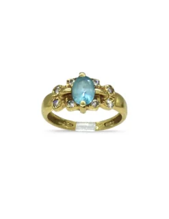 Store Anillo circonitas y piedra celeste oval oro 18k - T.15 Anillos De Oro|Anillos