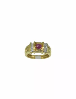 Store Anillo con Rubí y dos filas diamantes oro 18k - T.15 Anillos Con Brillantes|Anillos De Oro