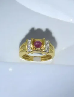 Store Anillo con Rubí y dos filas diamantes oro 18k - T.15 Anillos Con Brillantes|Anillos De Oro