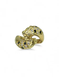 Outlet Anillo doble cabeza pantera con circonitas oro 18k - T.11 Anillos De Oro|Anillos