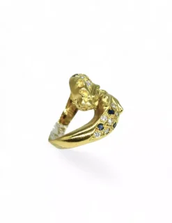 Outlet Anillo doble cabeza pantera con circonitas oro 18k - T.11 Anillos De Oro|Anillos