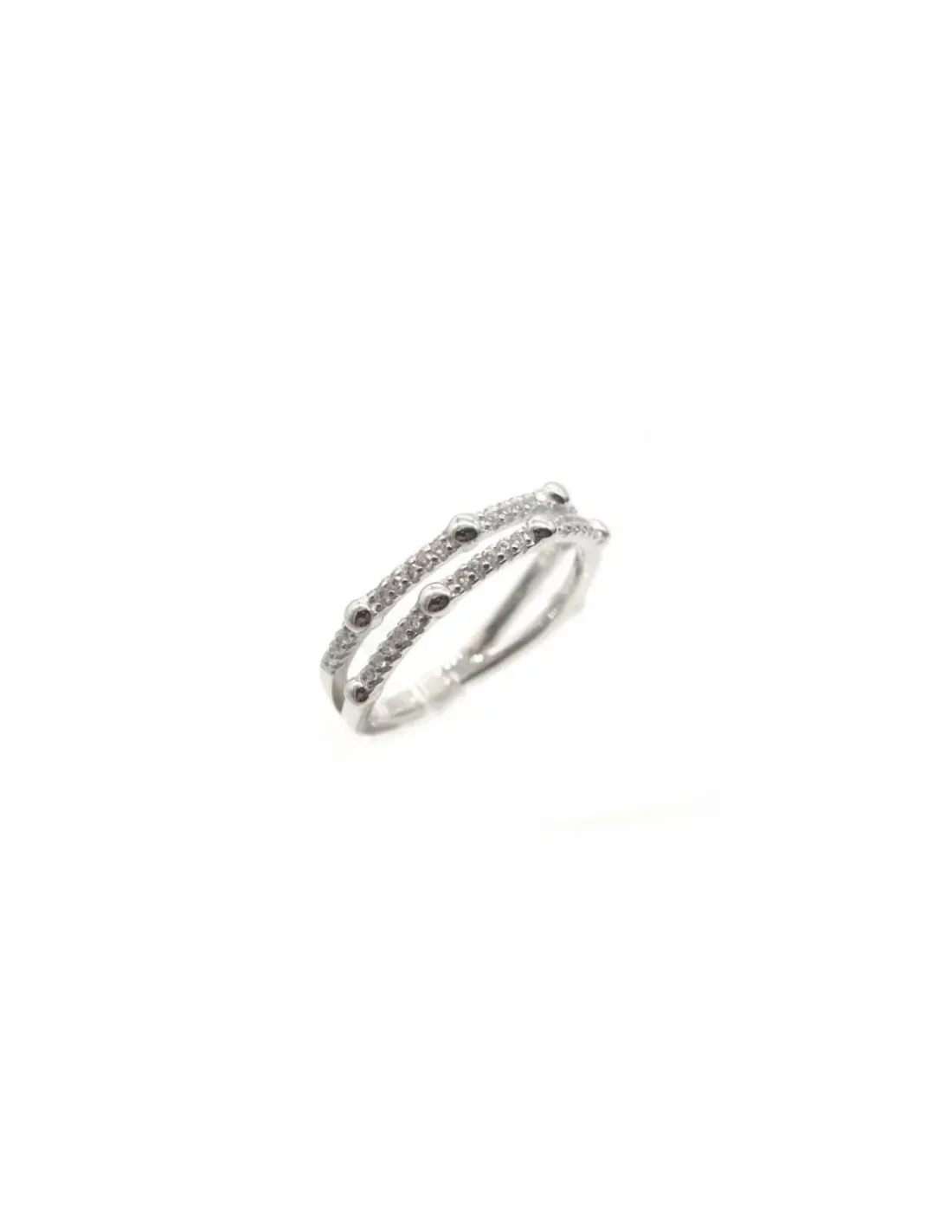 New Anillo dos bandas separadas circonitas y bolitas plata Anillos De Plata|Anillos