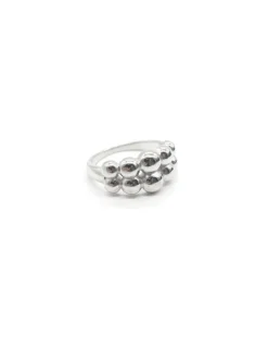 New Anillo dos filas de bolas Plata 925 rodio Anillos De Plata|Anillos
