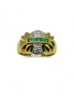 Best Anillo en abanico con circonitas verdes y diamantes oro bicolor 18k - T.14 Anillos Con Brillantes|Anillos De Oro