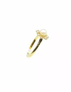 Sale Anillo flor perla y circonitas oro 18k - T.9 Anillos De Oro|Anillos
