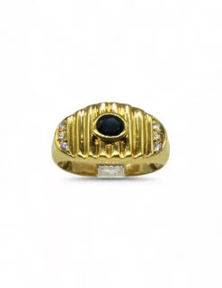Shop Anillo líneas con piedra oval azul y diamantes oro 18k - T.17 Anillos Con Brillantes|Anillos De Oro