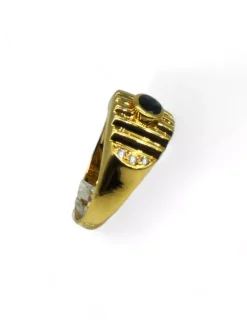 Shop Anillo líneas con piedra oval azul y diamantes oro 18k - T.17 Anillos Con Brillantes|Anillos De Oro