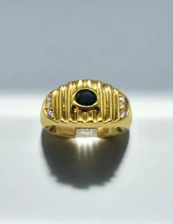 Shop Anillo líneas con piedra oval azul y diamantes oro 18k - T.17 Anillos Con Brillantes|Anillos De Oro