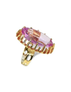Outlet Anillo ovalado garras con piedra rosa oro 18k -T.11 Anillos De Oro|Anillos