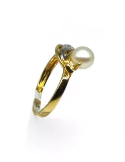 Discount Anillo perla blanca y circonita oro bicolor 18k - T.10 Anillos De Oro|Anillos