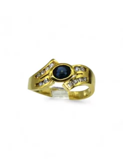 Cheap Anillo piedra azul oscura y circonitas oro 18K - T.12 Anillos De Oro|Anillos