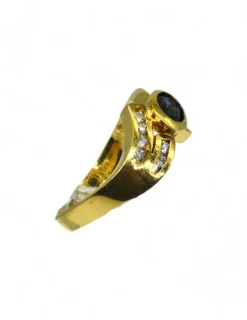 Cheap Anillo piedra azul oscura y circonitas oro 18K - T.12 Anillos De Oro|Anillos