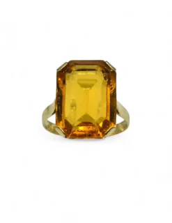 Store Anillo piedra ámbar rectangular y calado oro 18k - T.17 Anillos De Oro|Anillos