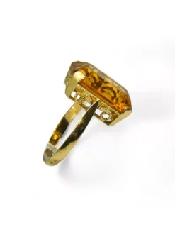 Store Anillo piedra ámbar rectangular y calado oro 18k - T.17 Anillos De Oro|Anillos