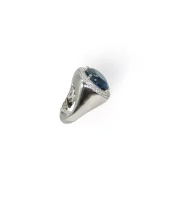 Discount Anillo piedra oval azul y circonitas oro bicolor 18k - T.13 Anillos De Oro Blanco|Anillos De Oro