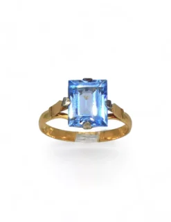 Flash Sale Anillo piedra rectangular celeste oro 18k - T 13 Anillos De Oro|Anillos