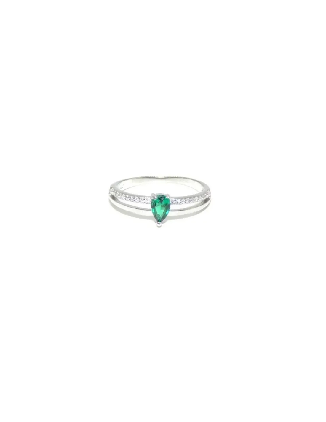 Cheap Anillo plata dos bandas lisa y circonitas con lágrima color esmeralda Anillos De Plata|Anillos
