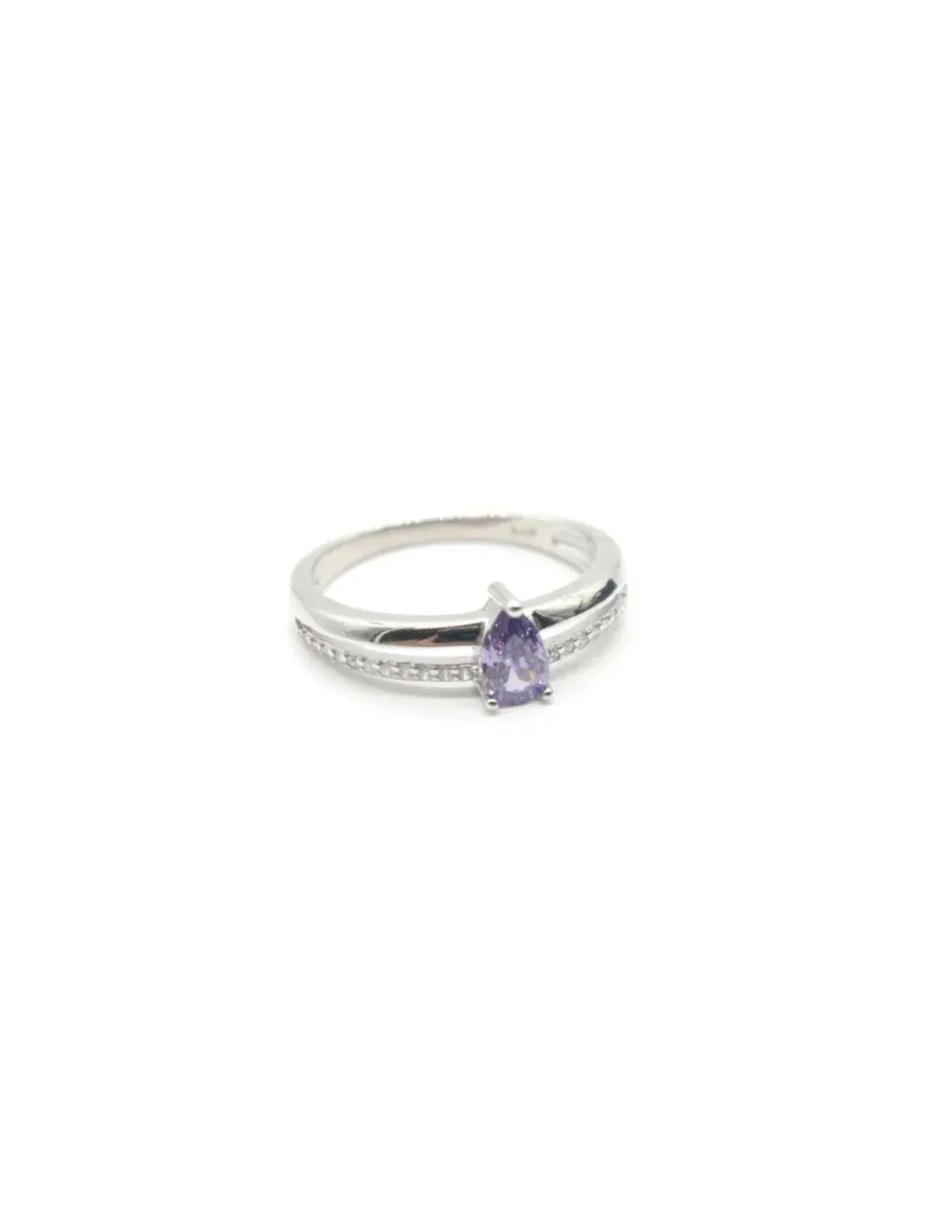 Best Sale Anillo plata dos bandas lisa y circonitas con lágrima color amatista - T.13 Anillos De Plata|Anillos