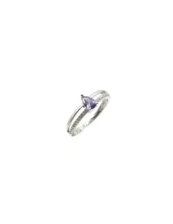 Best Sale Anillo plata dos bandas lisa y circonitas con lágrima color amatista - T.13 Anillos De Plata|Anillos