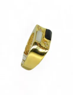 Hot Anillo rectangular piedra negra y blanca con circonitas oro 18k - T.13 Anillos De Oro|Anillos
