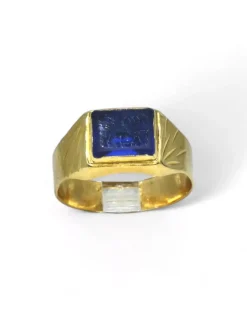 Hot Anillo sello rectangular piedra azul  oro 18k - T.11 Sellos|Anillos De Oro