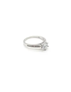Best Sale Anillo solitario en 6 garras y circonitas laterales Plata de Ley - T.14 Anillos De Plata|Anillos