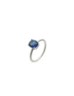Hot Anillo trenzado con circonita ovalada 4 garras azul zafiro Anillos De Plata|Anillos