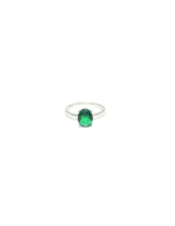 Store Anillo trenzado con circonita ovalada 4 garras verde esmeralda Anillos De Plata|Anillos