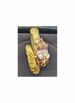 Online Brazalete dragón con rubíes y diamantes oro 18k Pulseras Con Brillantes|Pulseras De Plata