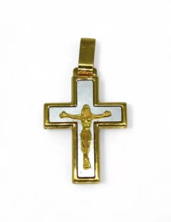 Cheap Colgante cruz plana cuadrada con cristo oro bicolor 18k Crucifijo