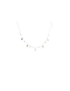 Clearance Gargantilla colgantes hojas y circonitas colores Plata 925 rodio - 40 cm Gargantillas De Plata