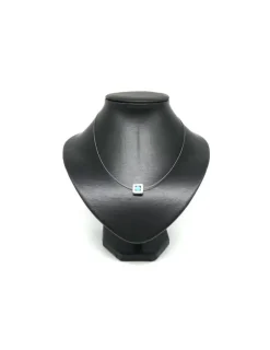 New Gargantilla plata y acero colgante cuadrado liso con turquesa - 45cm Gargantillas De Plata