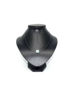 New Gargantilla plata y acero colgante cuadrado liso con turquesa - 45cm Gargantillas De Plata