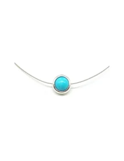 Best Gargantilla plata y acero colgante redondo liso con bola turquesa - 45 cm Gargantillas De Plata