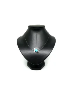 Shop Gargantilla plata y acero con colgante cuadrado mate y turquesa - 45cm Gargantillas De Plata