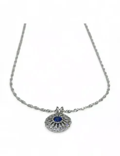 New Gargantilla tallaje antiguo con circonitas y circonita azul oro blanco 18k - 44 cm Gargantillas De Oro