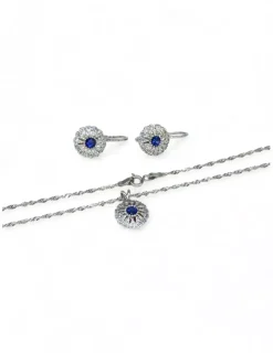 New Gargantilla tallaje antiguo con circonitas y circonita azul oro blanco 18k - 44 cm Gargantillas De Oro