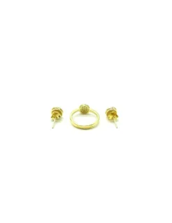 Sale Juego anillo y pendientes redondos circonitas plata dorada Más Joyas