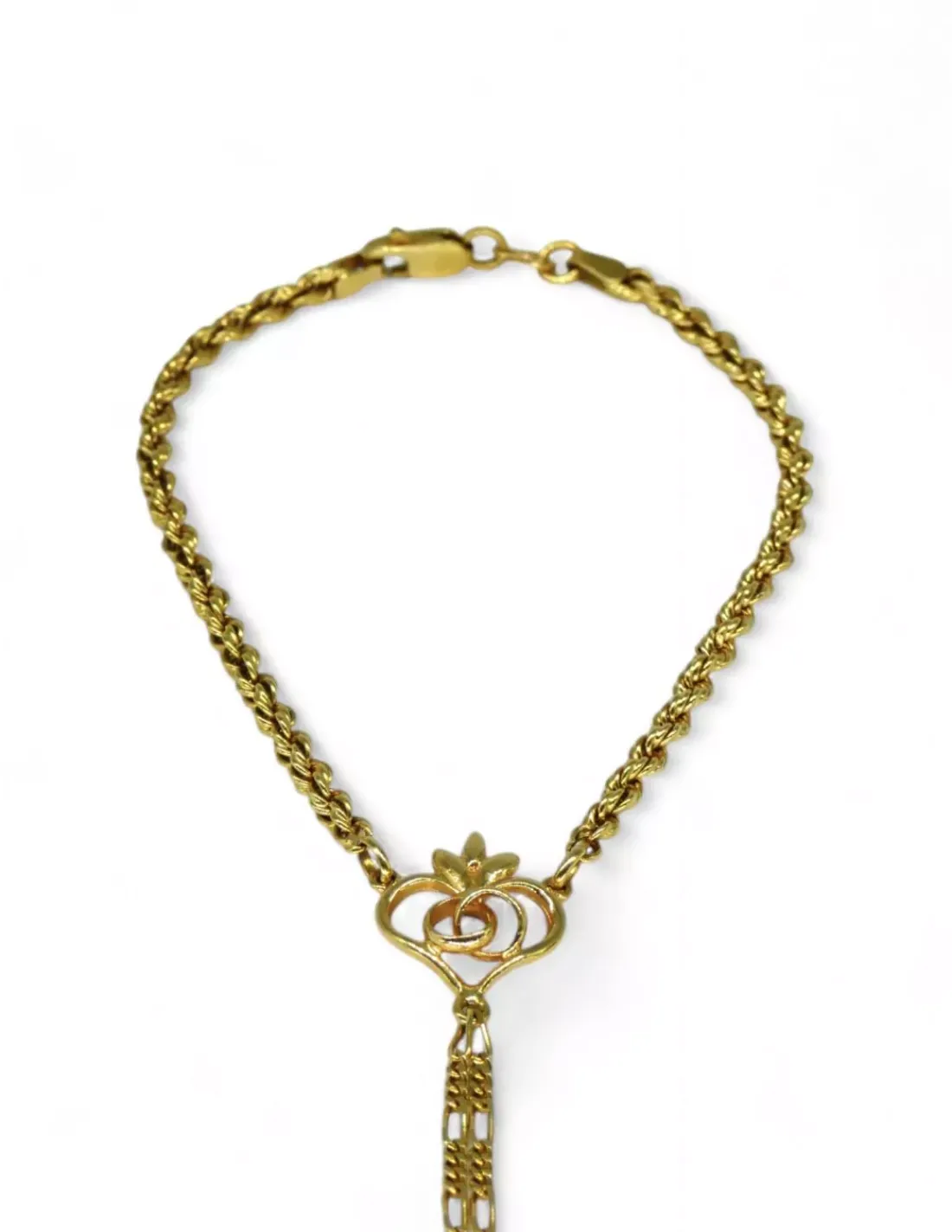 Best Sale Manita de cordón con corazón calado y alianzas entrelazadas oro 18k - 19cm Pulseras De Oro|Manitas