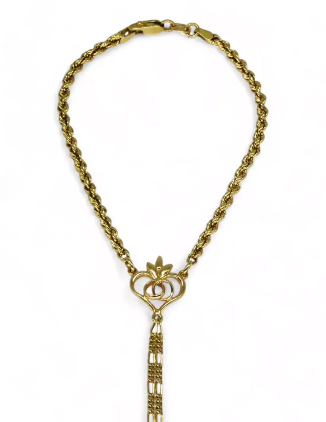 Best Sale Manita de cordón con corazón calado y alianzas entrelazadas oro 18k - 19cm Pulseras De Oro|Manitas