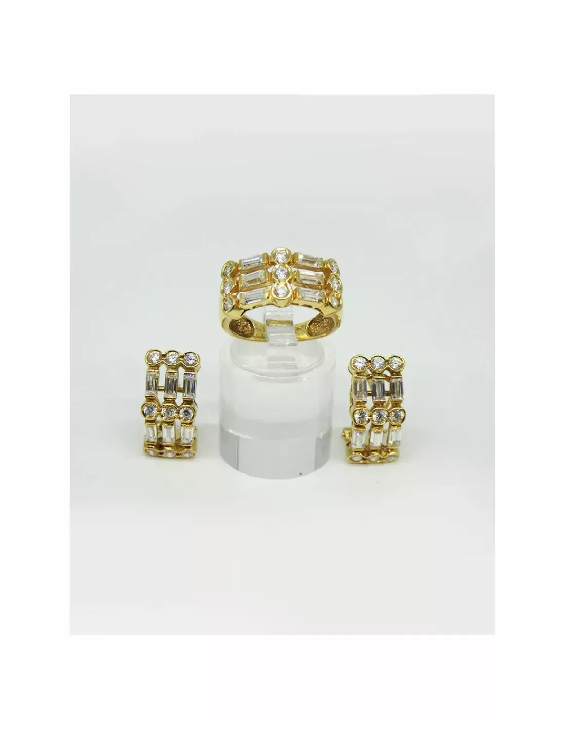 Hot Pendientes 3 filas circonitas oro 18k Pendientes De Oro
