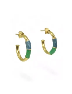 Sale Pendientes aro decorado azul y verde oro 18k Aros De Oro
