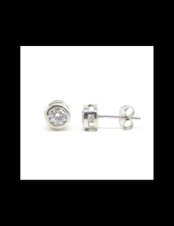 Best Pendientes circonita chatón plata de Ley rodiados - 6mm Pendientes De Plata