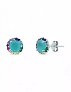 Shop Pendientes circonitas colores y cuarzo turquesa plata 925 Pendientes De Oro