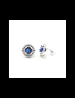 Store Pendientes circonitas y zafiro central plata de Ley rodiado - 12mm Pendientes De Plata