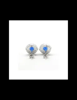 Store Pendientes circonitas y zafiro central plata de Ley rodiado - 12mm Pendientes De Plata